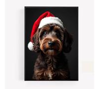 gfc brown cockapoo christmas dog Print Picture Poster santa hat portrait A4 UNFRAMED wall art Home decor Decorating colour