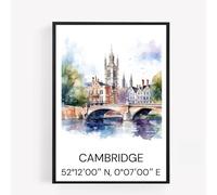 gfc cambridge Cityscape Skyline Map Print Picture Poster Gift A4 UNFRAMED 1 wall art Home decor Decorating landmarks