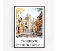 gfc cambridge Cityscape Skyline Map Print Picture Poster Gift A4 UNFRAMED 1 wall art Home decor Decorating landmarks