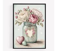 gfc cream pink roses Print Picture Poster A4 UNFRAMED mason jar flowers shabby chic country vase wall art Home decor Decorating