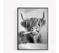 gfc FUNNY BATHROOM highland cow BRUSHING TEETH A4 UNFRAMED PRINT PICTURE wall art Home decor Decorating