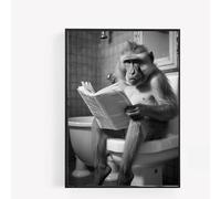 gfc Funny Bathroom Toilet animal Print Picture Poster baboon monkey on a toilet reading newspaper A4 UNFRAMED wall art Home decor Decorating