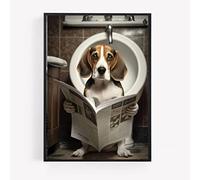 gfc Funny Bathroom Toilet animal Print Picture Poster beagle dog on a toilet reading newspaper A4 UNFRAMED wall art Home decor Decorating