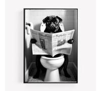 gfc Funny Bathroom Toilet animal Print Picture Poster black pug dog on a toilet reading newspaper A4 UNFRAMED wall art Home decor Decorating
