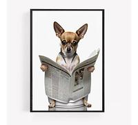 gfc Funny Bathroom Toilet animal Print Picture Poster chihuahua dog on a toilet reading newspaper A4 UNFRAMED wall art Home decor Decorating