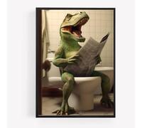 gfc Funny Bathroom Toilet animal Print Picture Poster dinosaur t rex on a toilet reading newspaper A4 UNFRAMED wall art Home decor Decorating
