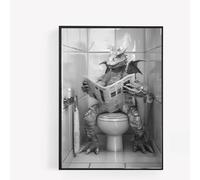 gfc Funny Bathroom Toilet animal Print Picture Poster dragon on a toilet reading newspaper A4 UNFRAMED wall art Home decor Decorating