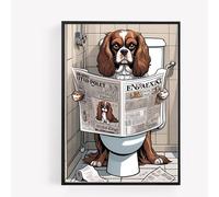 gfc Funny Bathroom Toilet animal Print Picture Poster king charles cavalier spaniel 1 dog on a toilet reading newspaper A4 UNFRAMED wall art Home decor Decorating