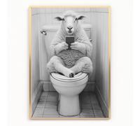 gfc Funny Bathroom Toilet animal Print Picture Poster Lamb Sheep on a toilet selfie phone A4 UNFRAMED wall art Home decor Decorating