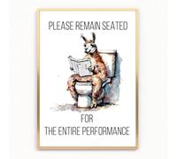 gfc Funny Bathroom Toilet animal Print Picture Poster LLAMA ALPACA on a toilet A4 UNFRAMED wall art Home decor Decorating please be seated for the entire performance