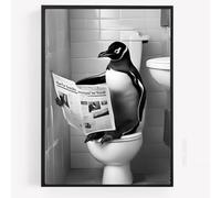 gfc Funny Bathroom Toilet animal Print Picture Poster penguin on a toilet reading newspaper A4 UNFRAMED wall art Home decor Decorating