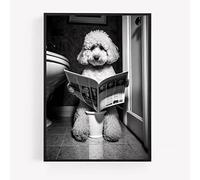 gfc Funny Bathroom Toilet animal Print Picture Poster poodle dog on a toilet reading newspaper A4 UNFRAMED wall art Home decor Decorating