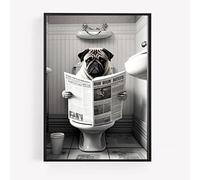 gfc Funny Bathroom Toilet animal Print Picture Poster pug dog on a toilet reading newspaper A4 UNFRAMED wall art Home decor Decorating