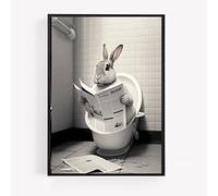 gfc Funny Bathroom Toilet animal Print Picture Poster rabbit on a toilet reading newspaper A4 UNFRAMED wall art Home decor Decorating