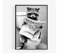 gfc Funny Bathroom Toilet animal Print Picture Poster Raccoon on a toilet reading newspaper A4 UNFRAMED wall art Home decor Decorating