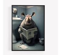 gfc Funny Bathroom Toilet animal Print Picture Poster rhino on a toilet reading newspaper A4 UNFRAMED wall art Home decor Decorating