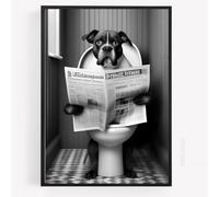 gfc Funny Bathroom Toilet animal Print Picture Poster staffordshire bull terrier dog on a toilet reading newspaper A4 UNFRAMED wall art Home decor Decorating