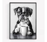 gfc Funny boxer dog drinking coffee Print Picture Poster kitchen A4 UNFRAMED wall art Home decor Decorating please be seated for entire performance