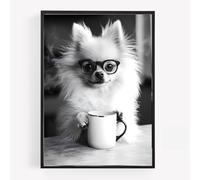 gfc Funny pomeranian dog drinking coffee Print Picture Poster kitchen A4 UNFRAMED wall art Home decor Decorating please be seated for entire performance