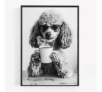 gfc Funny POODLE dog drinking coffee Print Picture Poster kitchen A4 UNFRAMED wall art Home decor Decorating please be seated for entire performance