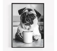 gfc Funny pug dog drinking coffee Print Picture Poster kitchen A4 UNFRAMED wall art Home decor Decorating please be seated for entire performance