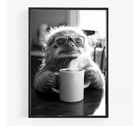 gfc Funny sloth drinking coffee Print Picture Poster kitchen A4 UNFRAMED wall art Home decor Decorating please be seated for entire performance