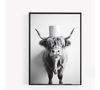 gfc highland cow with toilet roll on head Funny Bathroom Toilet animal Print Picture Poster A4 UNFRAMED wall art Home decor Decorating