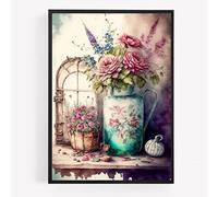 gfc hydrangea roses flowers Print Picture Poster A4 UNFRAMED mason jar pink purple yellow shabby chic country vase wall art Home decor Decorating