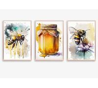 gfc set of 3 bees Print Picture Poster heart A4 UNFRAMED bee honey kitchen wall art Home decor Decorating bedroom