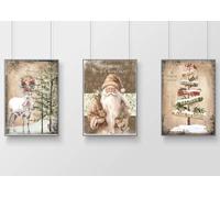 gfc set of 3 christmas Print Picture Poster father christmas believe reindeer A4 UNFRAMED shabby chic country vase wall art Home decor Decorating