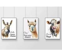 gfc set of 3 Funny Bathroom Print cow llama donkey sweet cheeks Print Picture Poster Gift A4 UNFRAMED 1 wall art Home decor Decorating colour