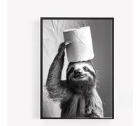 gfc sloth with toilet roll on head Funny Bathroom Toilet animal Print Picture Poster A4 UNFRAMED wall art Home decor Decorating