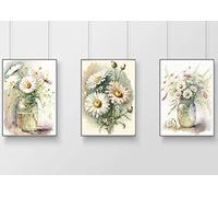 gfc White daisies daisy Print Picture Poster Gift A4 UNFRAMED shabby chic vase country wall art Home decor Kitchen price for set of 3