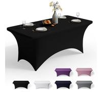 GFCC 6FT Spandex Table Covers - Black Stretch Fitted Rectangular Tablecloth Washable & Wrinkle Resistant Spandex Tablecloths for Party, Wedding, Banquet, Events & Home