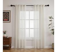 GFCC Beige Voile Curtains 90 Drops 2 Panels, Net Curtains for Windows | W60xL90 Inch (152x228cm), Sheer Curtain Drapes, Semi Transparent, Soft Voiles, Rod Pocket, for Bedroom Living Room Kitchen