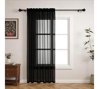 GFCC Black Voile Curtains 90 Drops 1 Panel, Net Curtains for Windows | W60xL90 Inch (152x228cm), Sheer Curtain Drapes, Semi Transparent, Soft Voiles, Rod Pocket, for Bedroom Living Room Kitchen