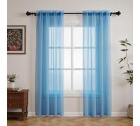 GFCC Blue Voile Curtains 90 Drops 2 Panels, Net Curtains for Windows | W60xL90 Inch (152x228cm), Sheer Curtain Drapes, Semi Transparent, Soft Voiles, Rod Pocket, for Bedroom Living Room Kitchen