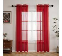 GFCC Red Voile Curtains 90 Drops 2 Panels, Net Curtains for Windows | W60xL90 Inch (152x228cm), Sheer Curtain Drapes, Semi Transparent, Soft Voiles, Rod Pocket, for Bedroom Living Room Kitchen