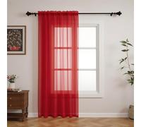 GFCC Voile Curtains, 90 Drop 1 Panel Red Net Curtains for Windows Rod Pocket Sheer Curtain Semi Transparent Eyelet Sheer Curtain Panel for Bedroom Kitcken Living Room W60xL90 Inch (152 x 228cm)