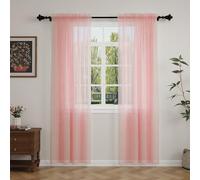 GFCC Voile Curtains, 90 Drop 2 Panels Pink Net Curtains for Windows Rod Pocket Sheer Curtain Semi Transparent Eyelet Sheer Curtain Panel for Bedroom Kitcken Living Room W60xL90 Inch (152 x 228cm)