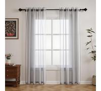 GFCC Voile Curtains, 90 Drop 2 Panels Silver Net Curtains for Windows Rod Pocket Sheer Curtain Semi Transparent Eyelet Sheer Curtain Panel for Bedroom Kitcken Living Room W60xL90 Inch (152 x 228cm)