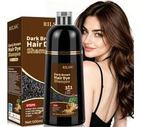 GFEUGS Dark Brown Hair Dye Shampoo, Hair Colour Shampoo 3 in 1 for Grey Hair Beard Coverage - Instant Hair Color Shampoo for Women Men - Long Lasting - Hair Dye Coloring in Minutes (500ML)