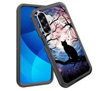 GFEWYTJYJ for Galaxy A17 5G Case,Shockproof 3-Layer Full Body Protection Rugged Heavy Duty High Impact Hard Cover Case for Samsung Galaxy A17 5G 6.7 inch 2025,Black Cat Moonlight