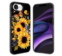 GFEWYTJYJ for iPhone 16e Case,[10 FT Military Grade Drop Protection] Non-Slip Heavy Duty Shockproof Phone Case for iPhone 16e 6.1 Inch 2025,Retro Sunflowers Butterfly