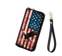 GFEWYTJYJ Women's RFID Blocking Zip Around Wallet, American Flag Bald Eagle, Wallet-A