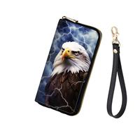 GFEWYTJYJ Women's RFID Blocking Zip Around Wallet, Bald Eagle Lightning, Wallet-A