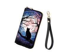 GFEWYTJYJ Women's RFID Blocking Zip Around Wallet, Black Cat Moonlight, Wallet-A