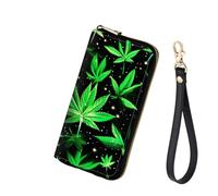 GFEWYTJYJ Women's RFID Blocking Zip Around Wallet, Marijuana Leaves, Wallet-A
