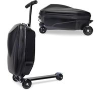 GFFTYX 2-in-1 Scooter Suitcase 20 Inch Carry On Hardshell Ride On Suitcase Scooter for Kids Age 4-15, Multifunctional Ride On Lightweight Kids Luggage with Wheels(Black)