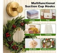GFFTYX Magnetic Wreath Hanger for Glass Door, No-Drill Suction Cup Hooks, Wreath Hangers for Front Doors, Metal Towel Hooks for Showers Bathrooms Mirrors(Gold,4PCS)